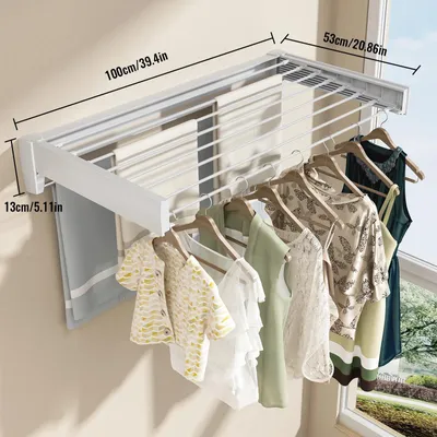 Produktbild von Unsichtbarer Handtuchhalter - Wandmontierter Wäscheständer - 8 Stäbe - Faltbar - Ausziehbar - Platzsparend