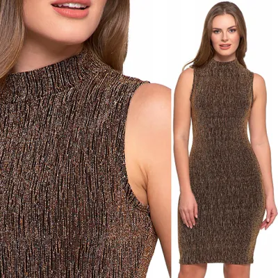 Produktbild von Ärmelloses Midi-Cocktailkleid für Damen mit glänzendem Moraj RS Gold