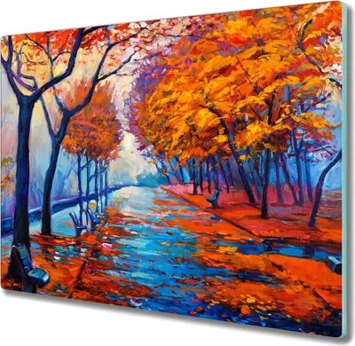 Produktbild von Coloray Kochplattenabdeckung Herdabdeckplatte 60x52 cm Hackbrett Schneidebrett Küchenbrett - Bäume Park Herbst