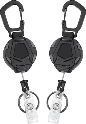 Produktbild von Schwarzer Rundkarabiner Schlüsselanhänger, Outdoor Schlüsselrolle ausziehbar, Edelstahl Schlüsselband, Retractable, Anti-Lost, 2er Set