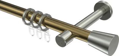 Produktbild von Interdeco Gardinenstange / Vorhangstange Messing Antik / Edelstahl-Optik, Typ Prestige Sitra (Konus), 20 mm Ø 1-läufig, 600 cm
