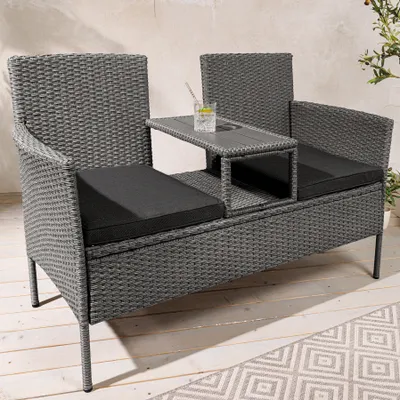 Produktbild von riess-ambiente Moderne Gartenbank PORTOFINO 140cm grau Polyrattan Outdoor mit Tisch wetterfest  Sitzbank Bank