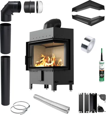 Produktbild von Kamineinsatz KRATKI LUCY Rechts 14 kW Ø200 Montageset mit Schließung