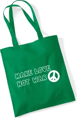 Produktbild von Huuraa Jutebeutel Make Love not War 10 Liter Kelly Green Baumwolle Tasche Geschenkidee