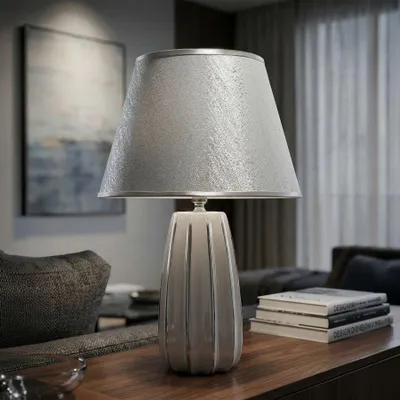 Obrázok produktu pre Stolová lampa z keramiky, biela a strieborná ø 30x45 cm
