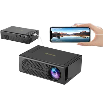 Obrázok produktu pre Prenosný mini projektor, projektor s LCD LED, projekcia 100'', podpora rozlíšenia 1080p, káblové pripojenie, kompatibilný s iOS/Android/notebookom, čierny
