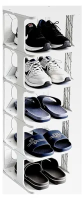 Produktbild von Schuhregal mit 6 Ebenen, schmaler Schuhschrank, stapelbares kleines Regal, platzsparende Schuhablage für Treppen, Flur, Badezimmer und Schlafzimmer, Weiß