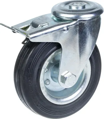 Produktbild von 125-mm-Lenk-/Bremsrolle mit schwarzem Gummi auf gepresstem Stahlmittelrad