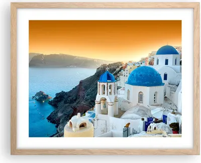 Produktbild von Gerahmtes Poster - Rahmen in heller Eiche - Santorini Griechenland Urlaub Insel - 50x40 cm - Wand Bild - Wanddeko - Wandbilder - Wandposter - Bilderrahmen - Bilder - Kunstdruck - P2NAA50x40-2529