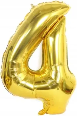 Zdjęcie produktu dla Balon 4 Foliowy Złoty W Kształcie Cyfry Cztery 100Cm Hel Sylwester Urodziny