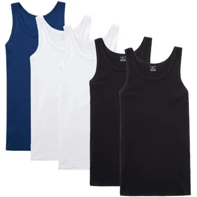 Immagine prodotto di Canottiera da uomo, confezione da 5 pezzi, taglia XXL: 2 bianche, 2 nere, 1 blu, 100% cotone