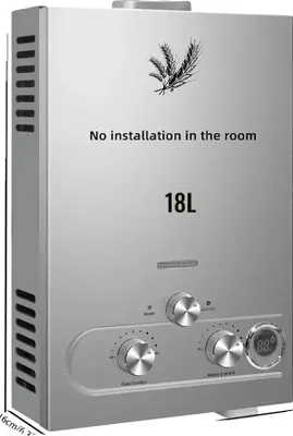 Obrázek produktu pro Přenosný ohřívač vody na LPG, průtok 8 l, topný výkon 16 kW, 18 l, 36 kW, ocelová barva