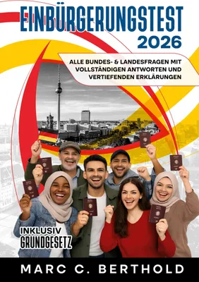 Produktbild von Einbürgerungstest 2026: Vorbereitung mit 300 Fragen, Schablonenvorlage & Grundgesetz