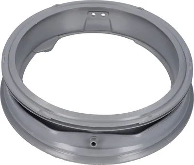 A gray washing machine door seal is shown against a white background.