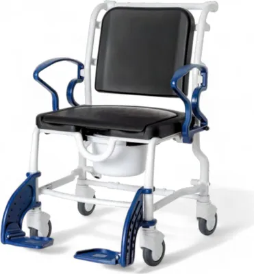Produktbild von FabaCare Dusch- Toilettenrollstuhl Denver XXL, bis 175 kg, Germany, Premium Toilettenstuhl, Duschstuhl fahrbar, Rollstuhl mit WC Eimer, Grau-Blau