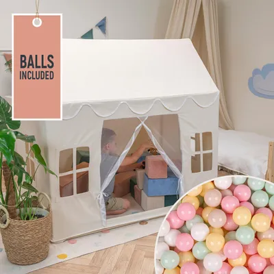 Produktbild von KiddyMoon Spielhaus Kinderzelt Mit 300 Bälle Für Kinder Kinderhaus Faltbares Design Kinder Spielzelt Indoor Kreativität Kinderzelt Für Drinnen Und Draußen Kinderzimmer, Naturfarbe:Pastellbeige/Pastellgelb/Weiß/Minze/Puderrosa