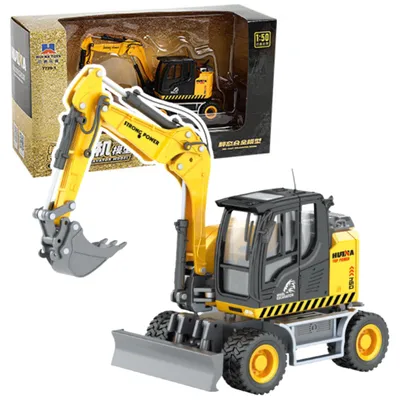 Produktbild von Huina Radbagger mit Bulldozer, Metallgelb, Maßstab 1:50