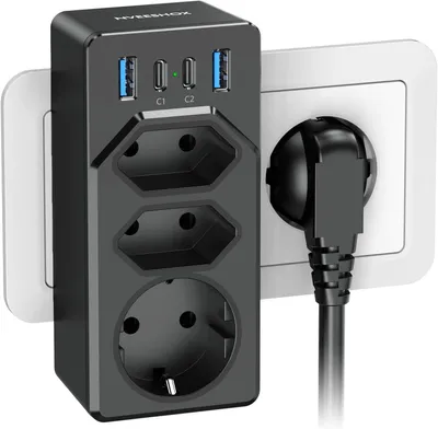 Produktbild von Mehrfachsteckdose mit USB-Anschlüssen für Smartphones, Tablets und weitere Geräte