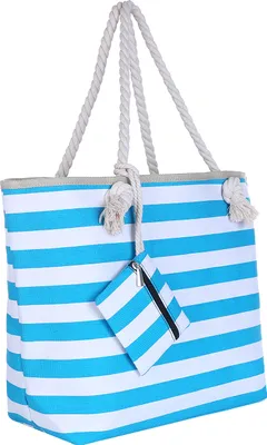 Produktbild von Große Strandtasche Shopper mit Reißverschluss - maritime Streifen türkis-weiß