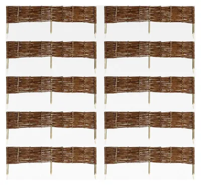 Produktbild von 10 x Weide Beeteinfassung 16 Größen (Höhe: 20 cm, Länge: 120 cm) Weidenzaun Rasenkante aus Weidengeflecht - Garten Beetbegrenzung für Blumen - Steckzaun mit Buchepflöcken für Weg-Abgrenzung