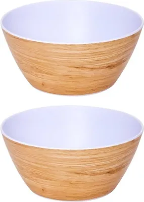 Produktbild von GKA 2 Stück Melamin Müslischale Holzoptik Salatschüssel Schüssel Schale Müsli