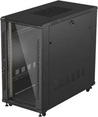 Obrázek produktu pro Lanberg FF01-6222-12B, Volně stojící rack, 22U, 800 kg, Zámek, Kolejnice racku, Otočná kolečka