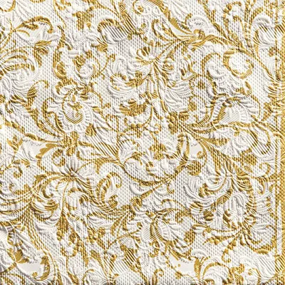 Produktbild von 15 Servietten geprägt Elegance Damask white/gold - Ornamente gold/weiß 33x33cm