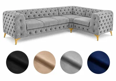 Obrázek produktu pro Rohová sedací souprava Moet ve tvaru L, světle šedá, rozměry 323 x 202 cm – moderní sedací souprava, prošívaná, s pružinovým jádrem Bonell, volně sestavitelná