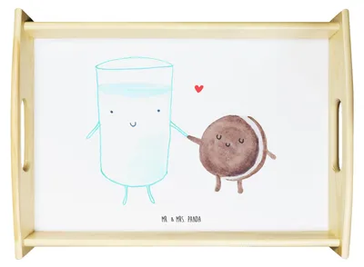 Produktbild von Mr. & Mrs. Panda Tablett Milch Keks - Weiß - Geschenk, frühstückstablett holz, Serviertablett, Cookie, Servier, Holztablett, Milk, sofatablett, Lustige Sprüche, Kaffee