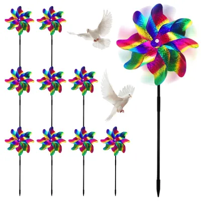 Imagen del producto de Disuasores para pájaros con forma de molino de viento, paquete de 10 unidades, reflectantes, para balcones y jardines