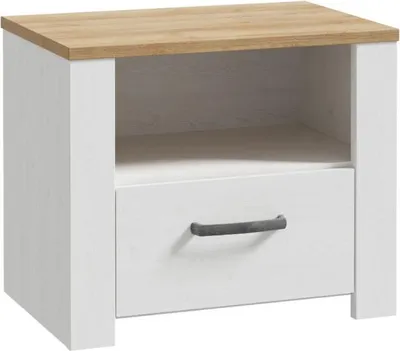 Productafbeelding van Nachtkastje met 1 lade en 1 nis - BOHOL - Eikenhout/Wit - B61,6 x D42 x H52 cm