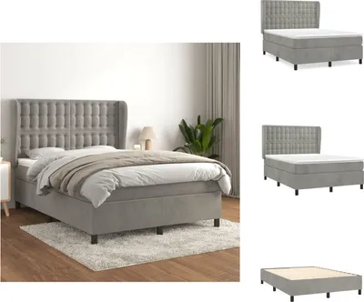Image de vidaXL Lit Boxspring avec matelas Gris clair 140x200 cm Velours - Lits et Sommiers