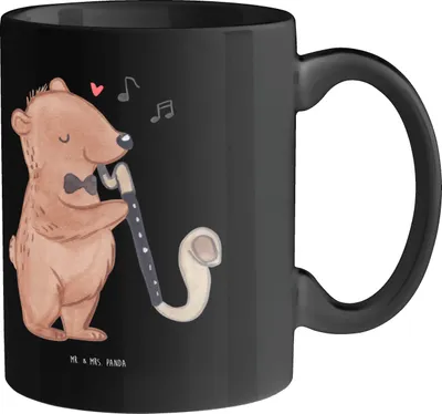 Produktbild von Mr. & Mrs. Panda Tasse Bassethorn Klänge - Schwarz - Geschenk, Klarinettenfamilie, Holzblasinstrument, mit Spruch, Instrumente, Musik, Geschenktasse, Motiv, Musiker