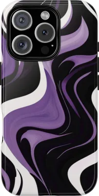 Produktbild von Schwarz-weiß-lila Wellenmuster – Hülle Kompatibel mit iPhone 16 Pro