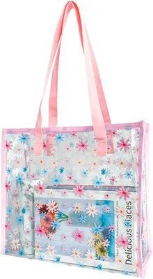 Immagine prodotto di Borsa da spiaggia impermeabile in PVC, con motivo floreale, leggera e resistente, dimensioni 35x30x13 cm