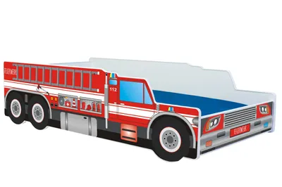 Produktbild von Autobett 70x140 cm Spielbett Kinderbett mit Matratze, Rausfallschutz und Lattenrost 140x70 cm Feuerwehr Auto Bett Kinder Wagen