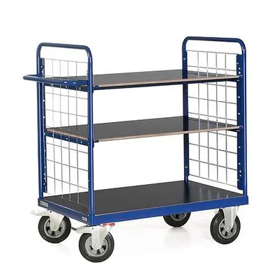 Produktbild von Bako Logistiksysteme Etagenwagen F600 mit 3 Ladeflächen und Stirnwände vergittert 1200mm hoch 850x500mm