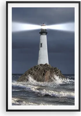 Produktbild von Gerahmtes Poster - Schwarzer Rahmen - Leuchtturm Meer - 61x91,5 cm - Wand Bild - Wanddeko - Wandbilder - Kunstposter - Wandposter - Bilderrahmen - Bilder - Kunstdruck - Wandbild - P2BPA61x91-3550