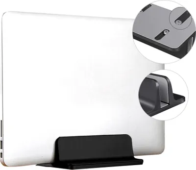 Immagine prodotto di QUVIO Supporto verticale in alluminio per laptop - Larghezza regolabile - Per qualsiasi laptop o Macbook - Supporto verticale - Nero