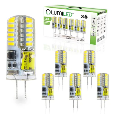 Obrázek produktu pro LUMILED LED žárovky G4 Sada 6 žárovek 4W = 40W 4000K Neutrální bílá 380lm 360° 12V AC/DC Mini malá žárovka Úspora energie žádné blikání SMD