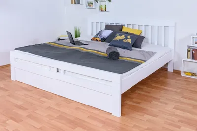 Produktbild von Jugendbett "Easy Premium Line" K8 inkl.1 Abdeckblende, 200 x 200 cm Buche Vollholz massiv weiß lackiert
