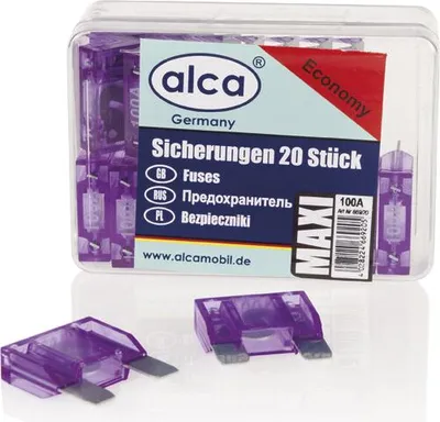 Produktbild von alca® Maxi-Sicherung 100A; 20 St. Economy Box 32 V Farbe - violett Maxi Flachsicherung für Fahrzeuge LKW Bus Schwermaschinen Traktor Auto