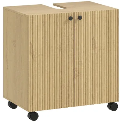 Zdjęcie produktu dla Szafka pod umywalkę z 3 półkami i kółkami | Kolor: Brązowy | Wymiary: 60 x 39,8 x 62 cm