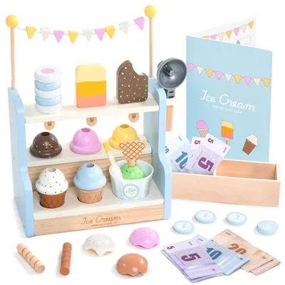Immagine prodotto di UMU® Stand dei gelati in legno per bambini - Negozio di giochi per bambini con accessori per giochi di ruolo, giocattolo in legno per bambini