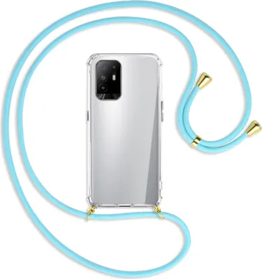 Produktbild von Handykette Backcover-Schutzhülle mit Band (Metall goldfarben) für Oppo A94 5G / F19 Pro+ 5G - himmelblau