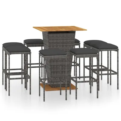 Produktbild von vidaXL 9-tlg. Gartenbar-Set mit Kissen Poly Rattan Grau