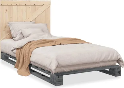 Immagine prodotto di Letto in legno massiccio con testiera grigia 100x200 cm in pino