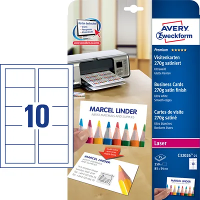 Immagine prodotto di Avery C32026-25 biglietto da visita Laser/Inkjet Cartoncino Bianco 25 pz