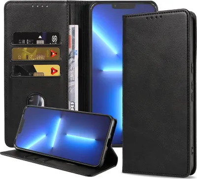 Produktbild von Smartphonica iPhone 13 Pro Max  Kunstledertasche mit Magnetverschluss und Kartenhaltern Buchhülle - Schwarz