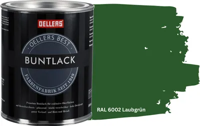 Produktbild von OELLERS Premium Buntlack 1L RAL 6002 Laubgrün Metalllack Holzlack Schutzlack Kunstharz glänzend